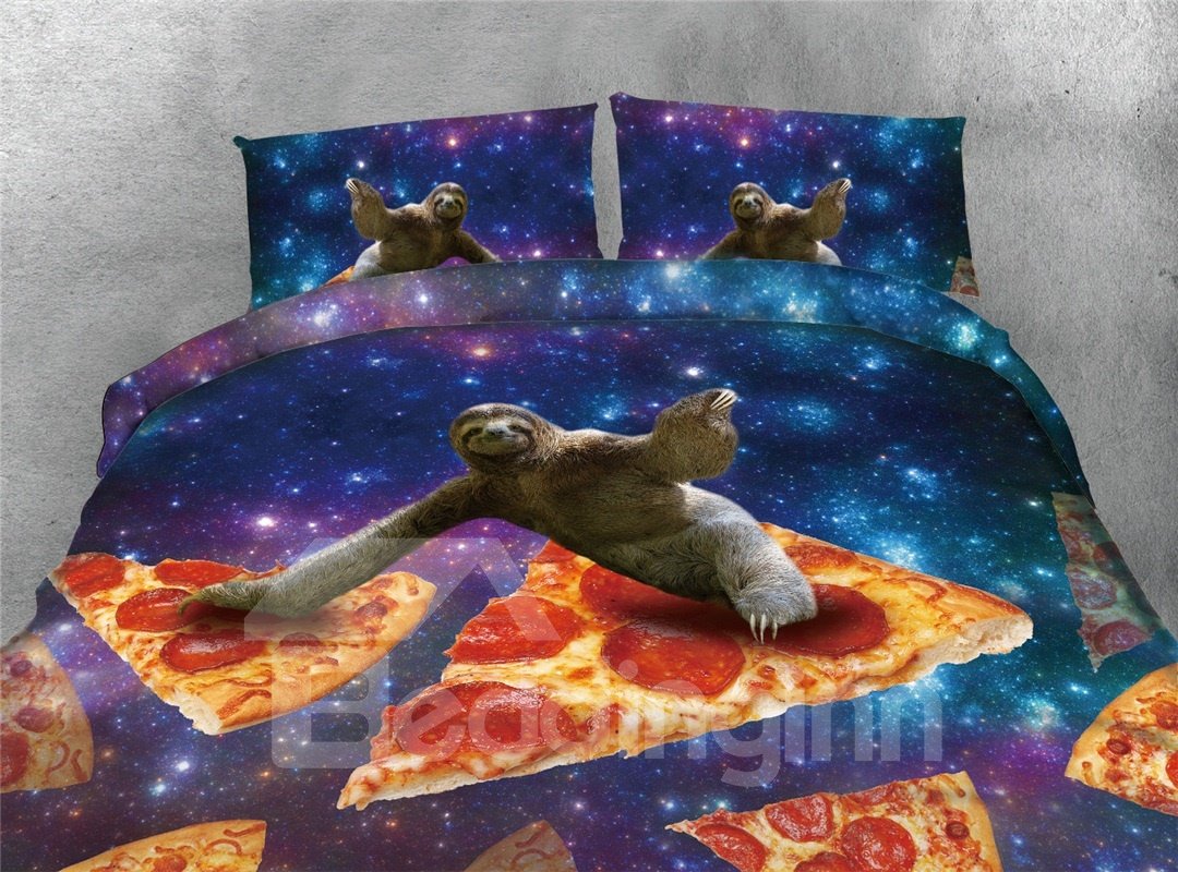 Sloth and Pizza Galaxy Printing 4-Piece Polyester 3D Bedding Sets/Duvet Covers - Image 5