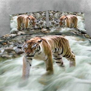 Tiger and Stones Printing Polyester 4-Piece 3D Bedding Sets/Duvet Cover Sets