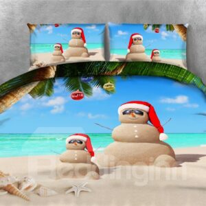 Christmas Sand Man and Beach Printing 4-Piece 3D Bedding Sets/Duvet Covers