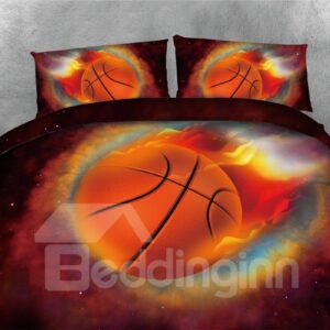Basketball with Fire and Galaxy Printing Polyester 3D 4-Piece Bedding Sets/Duvet Covers