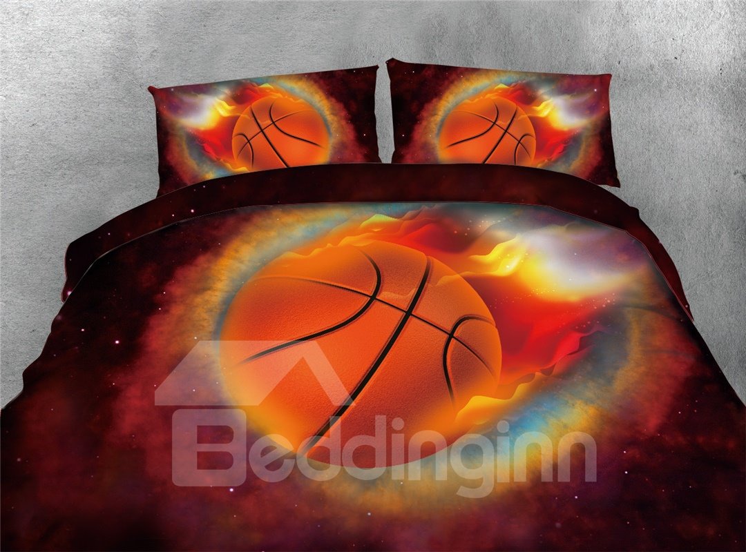 Basketball with Fire and Galaxy Printing Polyester 3D 4-Piece Bedding Sets/Duvet Covers - Image 3