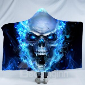 Angry Skull with Blue Light 3D Printing Polyester Hooded Blanket