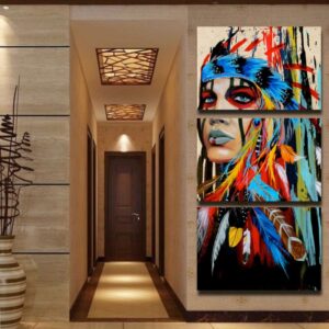 3 Panels Indian Girl Hanging Canvas Waterproof Eco-friendly Non-Framed Prints