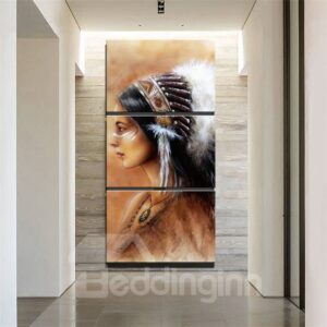 3 Pieces Indian Girl Pattern Hanging Canvas Waterproof Eco-friendly Framed Prints