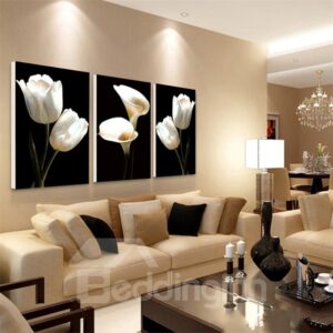 Lily Pattern 3 Pieces Hanging Canvas Waterproof Eco-friendly Framed Wall Prints