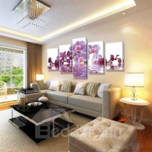 Orchid Pattern 5 Pieces Hanging Canvas Waterproof Eco-friendly Framed Wall Prints