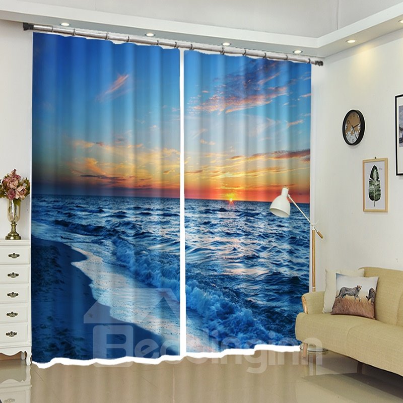 The Calm Wave Under Sunset 3D Artistic Curtain for Living Room - Image 5