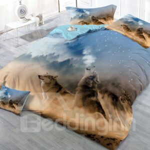 Roaring Wolves Wear-resistant Breathable High Quality 60s Cotton 4-Piece 3D Bedding Sets