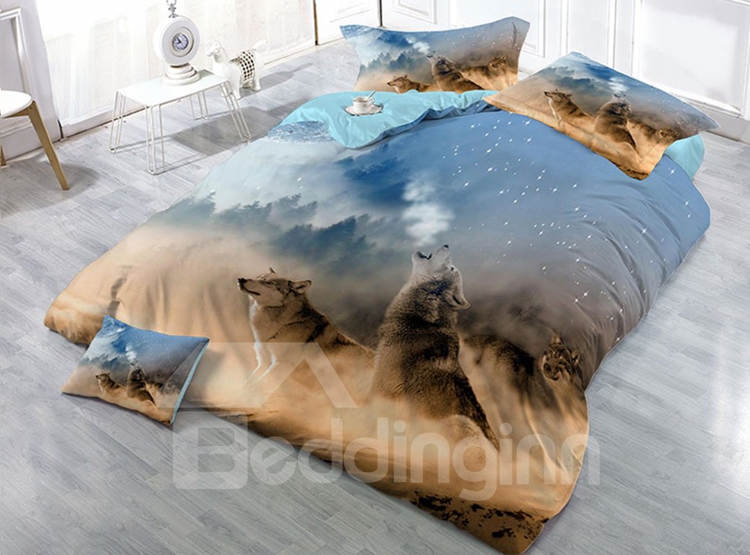 Roaring Wolves Wear-resistant Breathable High Quality 60s Cotton 4-Piece 3D Bedding Sets