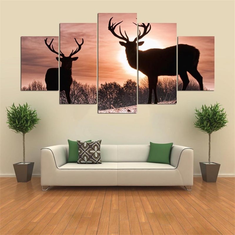 5 Pieces Hanging Canvas Elk Pattern Waterproof Eco-friendly Framed Wall Prints - Image 2