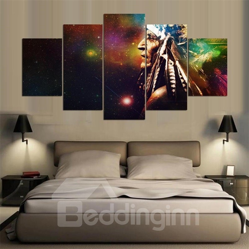 5 Pieces Hanging Canvas Indian Man Pattern Waterproof Eco-friendly Framed Wall Prints With Wooden Frame - Image 2
