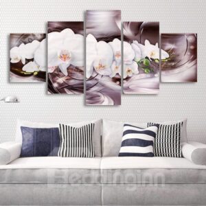 Lily Pattern 5 Pieces Hanging Canvas Waterproof Eco-friendly Framed Wall Prints