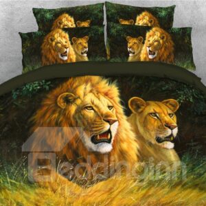 Leopard and Lion Watching Somewhere Digital Printed 3D 5-Piece Comforter Sets