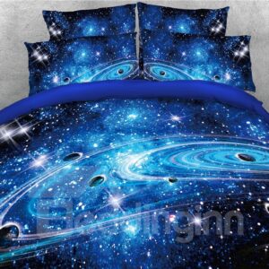 Planets In The Blue Universe Printed 3D 5-Piece Comforter Set / Bedding Set Polyester