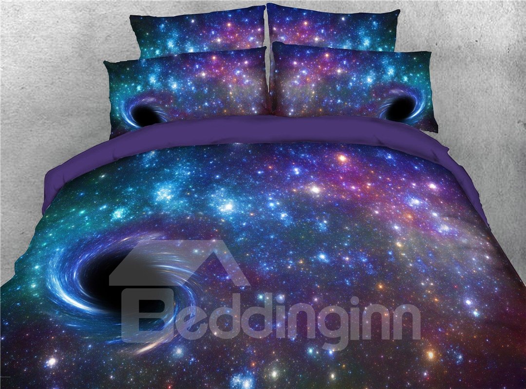 Black Holes In Purple Galaxy 3D Printed Convenient Cleaning 5-Piece Warm Comforter Sets