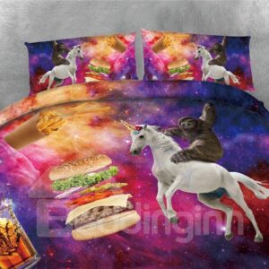 Sloth Unicorn and Hamburger Galaxy Printing 3D 5-Piece Comforter Sets