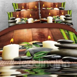 Candle Cobblestone and Bamboo Printed 4-Piece 3D Bedding Sets/Duvet Covers
