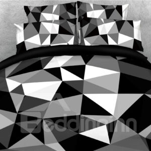 Black and White Abstract Geometric Printed 4-Piece 3D Duvet Cover Set/Bedding Set Microfiber