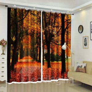 Red Carpet of Leaves Forest Landscape Curtain 2 Pieces Blackout