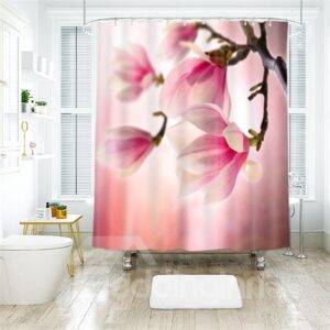 3D Pink Peach Blossom Printed Polyester Bathroom Shower Curtain