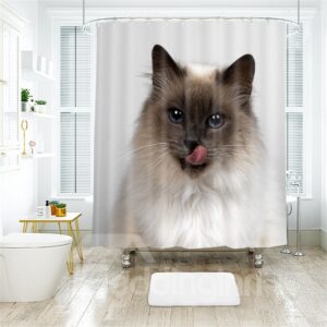 Cute Cat 3D Printed Polyester Bathroom Shower Curtain