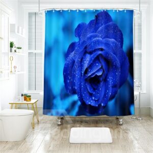 Blue Rose 3D Printed Polyester Bathroom Shower Curtain