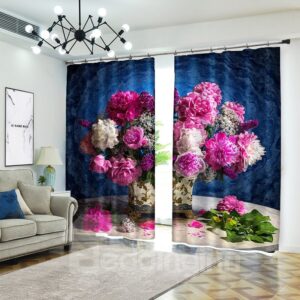 Flowers in Vase Still Life Pink&Red Flower Painting Curtain
