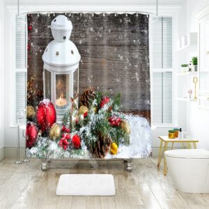 Snowflakes Fluttering White Christmas Lantern Bathroom Shower Curtain