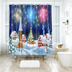 Celebrate Christmas with Fireworks Bathroom Shower Curtain