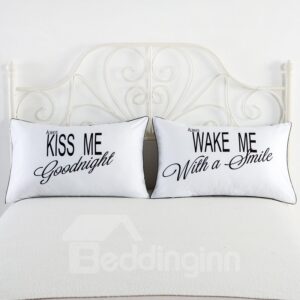 One Pair Kiss Me and Wake Me Printed Couple Pillowcase