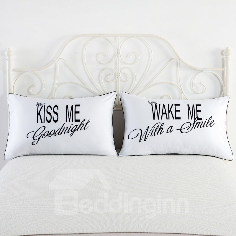 One Pair Kiss Me and Wake Me Printed Couple Pillowcase