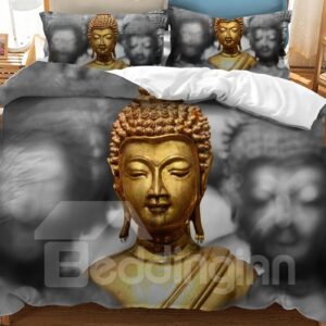 Golden and Grey Buddha Printed 3D 3-Piece Bedding Sets/Duvet Covers