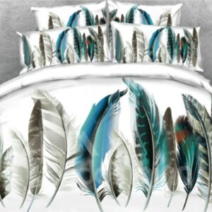 Painting Feather Printed 5-Piece 3D Comforter Set/Bedding Set White
