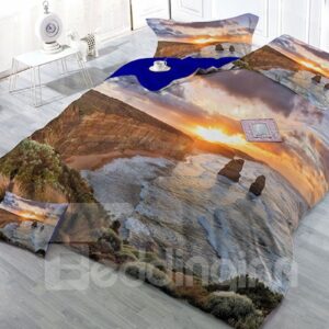 River and Sunset Scenery Wear-resistant Breathable High Quality 60s Cotton 4-Piece 3D Bedding Sets