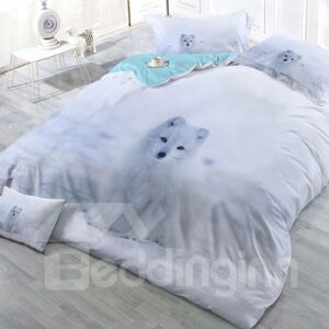 A Sitting White Fox Wear-resistant Breathable High Quality 60s Cotton 4-Piece 3D Bedding Sets