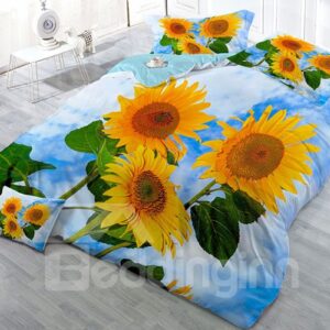 Vigorous Sunflower Wear-resistant Breathable High Quality 60s Cotton 4-Piece 3D Bedding Sets