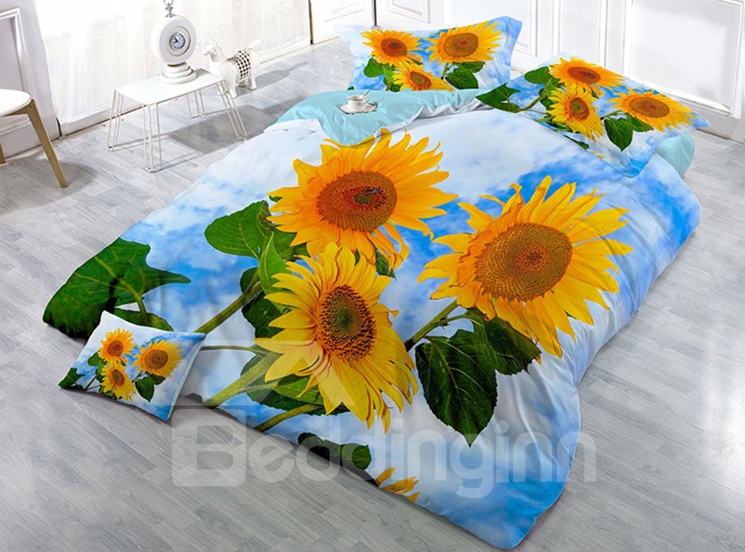 Vigorous Sunflower Wear-resistant Breathable High Quality 60s Cotton 4-Piece 3D Bedding Sets - Image 3