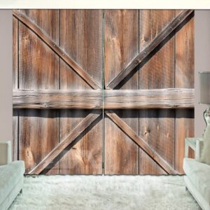 Old Wooden Barn Door of Farmhouse Rural Life Vivid Curtain