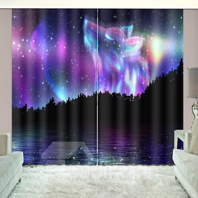 Aurora Wolf Magical Starry Night Decorative Curtain with Light Shielding - Image 2