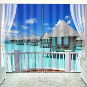 3D Printed Wooden Houses Over the Ocean Through European-Style Balcony Custom Living Room Curtains