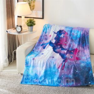 Jumping Unicorn and Galaxy Blue Printing 3D Blanket