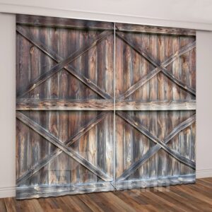 3D Rustic Design Wooden Barn Door Printed Curtains