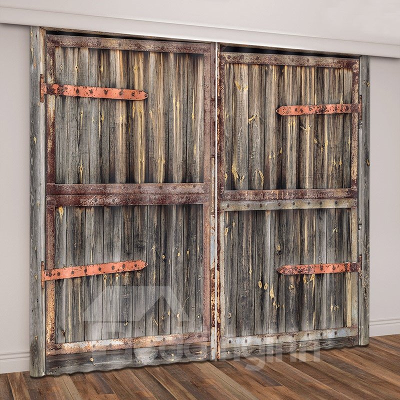 3D Printed Rustic Old Wooden Barn Door of Farmhouse Oak Countryside Curtains - Image 4