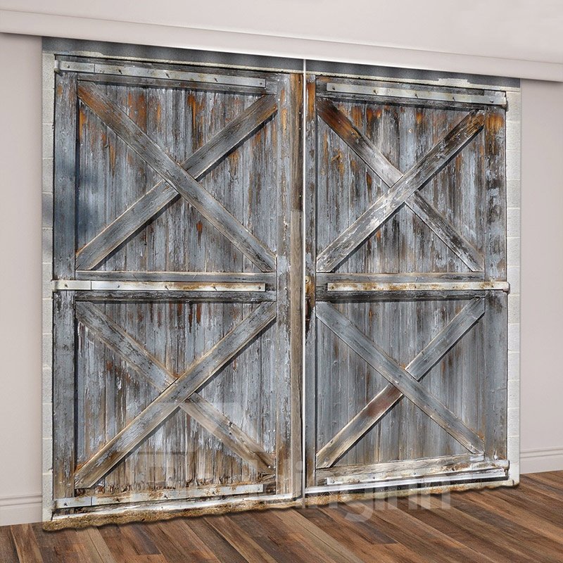 3D Printed Rustic Country Barn Wood Door Vintage Theme Curtain - Image 7