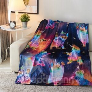 Rainbow Cats and Galaxy Printed 3D Polyester Blanket