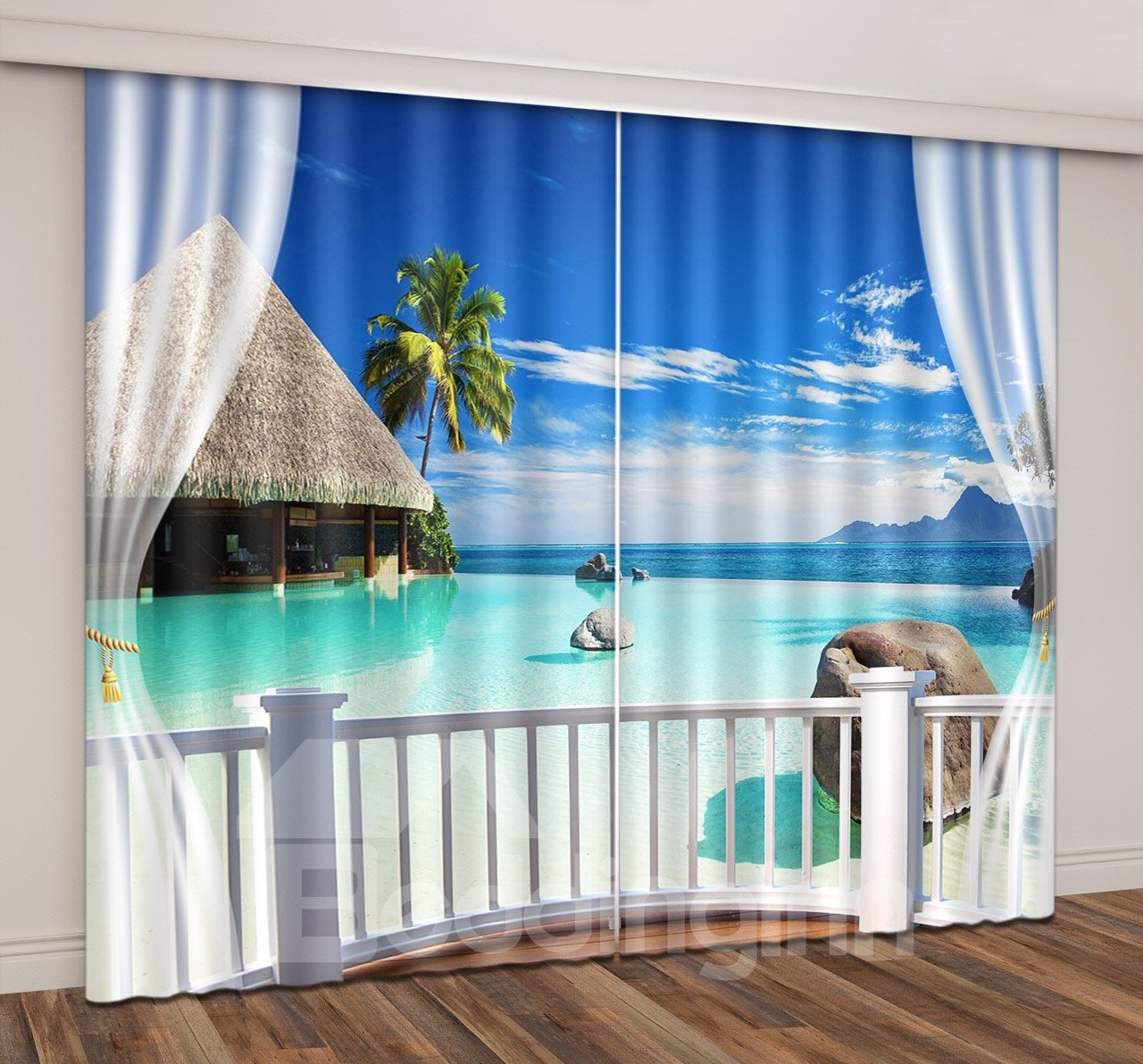 3D Tropical Seaside Island Coast Romantic Travel Printed Curtain - Image 7