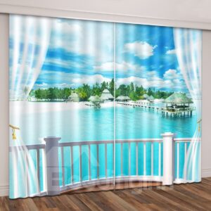 3D Printed Blue Sky Tropical Beach Romantic Travel Seaside Curtain