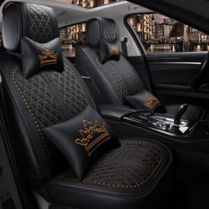 Crown Pattern Universal Fit Car Seat Covers Front and Rear Split Bench Protection Universal Fit Accessories for Auto Truck Van SUV