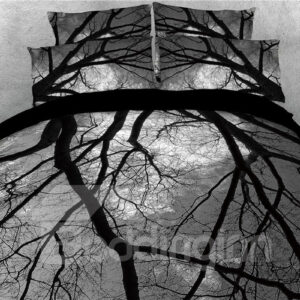 Black Tree Branches Printed 4-Piece 3D Bedding Set/Duvet Cover Set