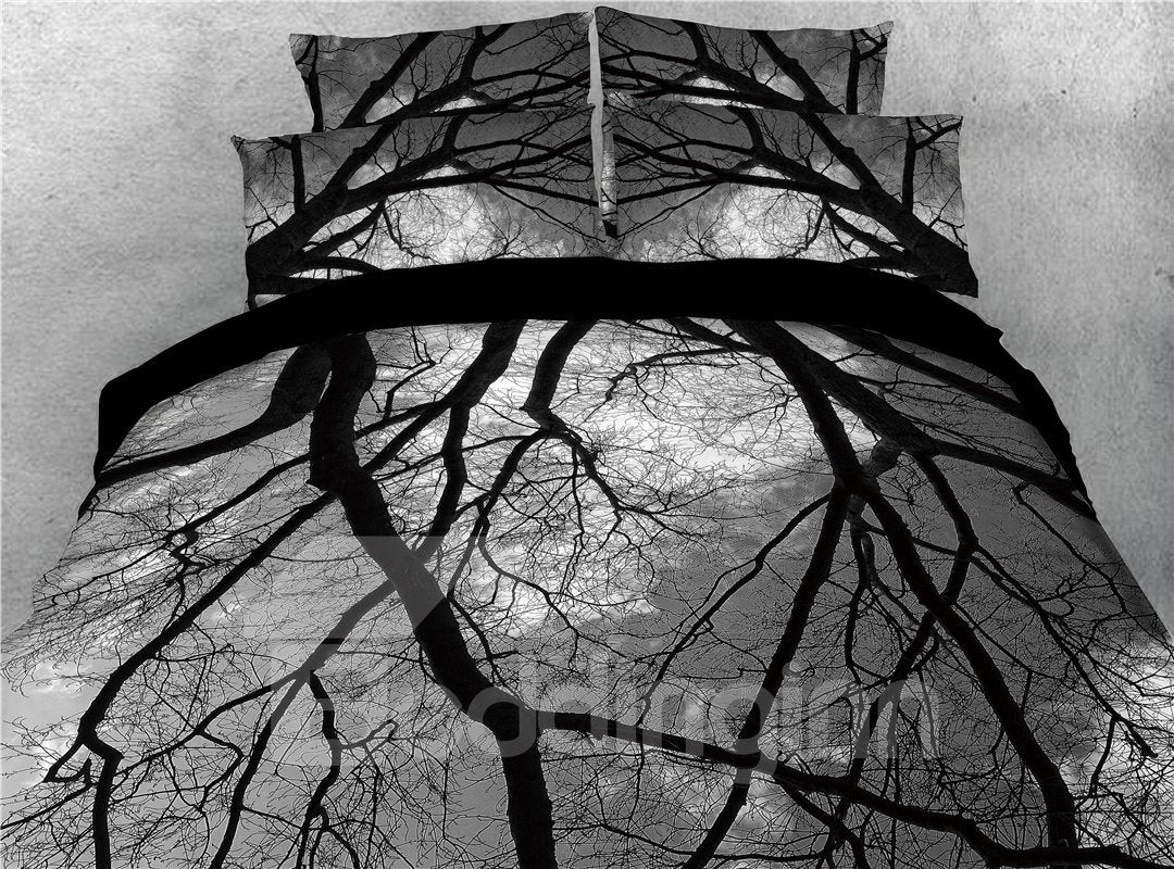 Black Tree Branches Printed 4-Piece 3D Bedding Set/Duvet Cover Set - Image 2